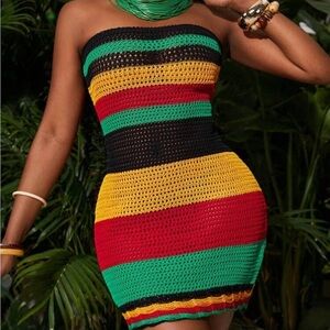 Vibrant Strapless Crochet Dress